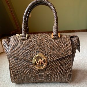 MICHAEL KORS MOCHA SNAKESKIN HUDSON BAG